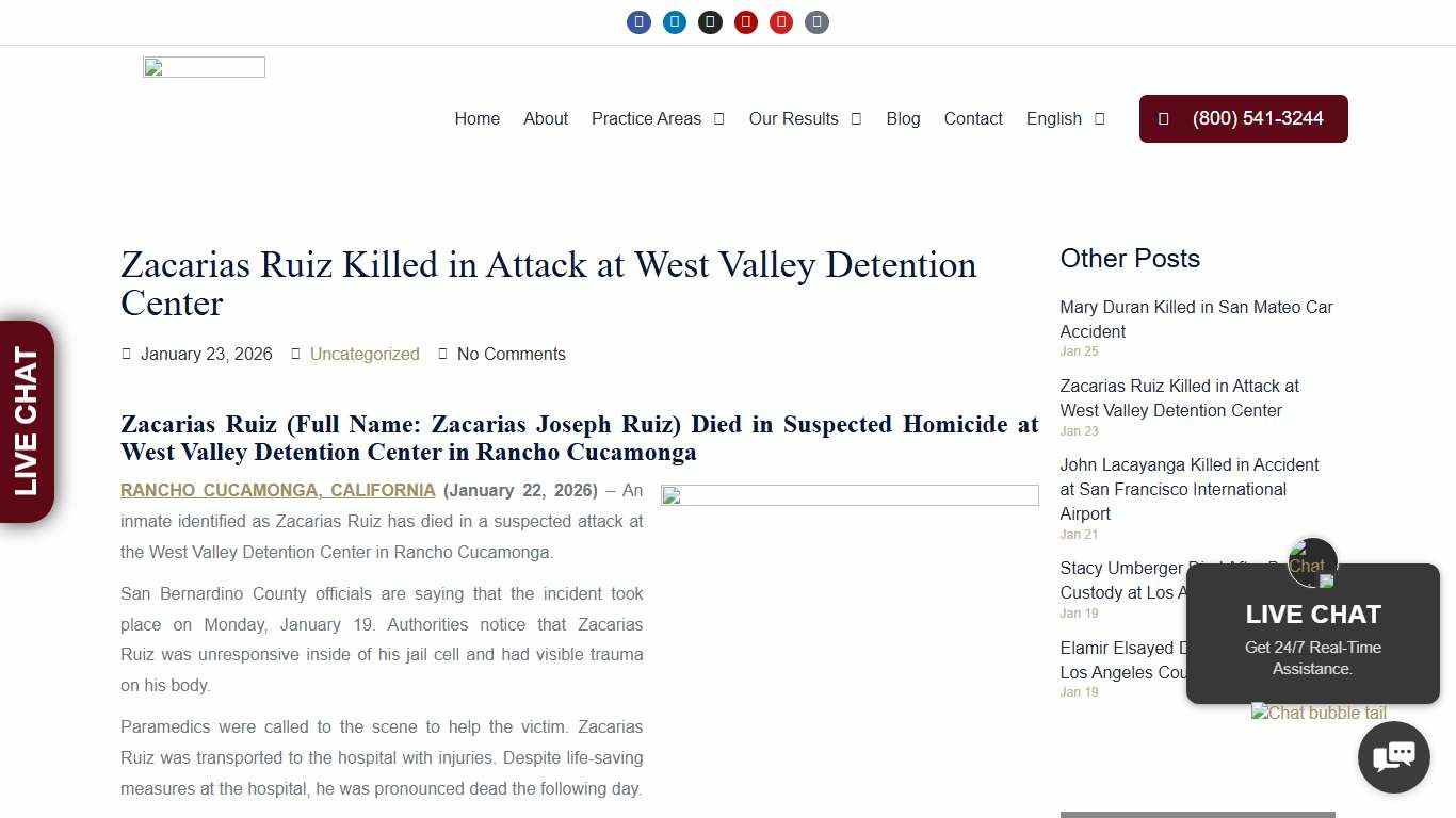 Zacarias Ruiz Killed In Attack At West Valley Detention Center